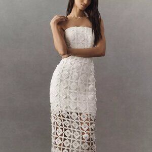 Milly - Kait Tile Lace Dress- Strapless Midi Dress - Size 2 - White/Ivory